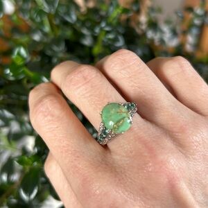 Sterling Silver Ring with Green Turquoise and Genuine Emeralds